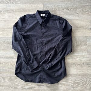 H&M Essentials No 6 Black Button Up Long Sleeve Shirt Large Men's Slim Fit